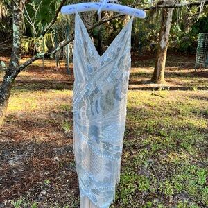 “Roaring 20s Style” Silver Sequin and Fringe V-Neck Dress